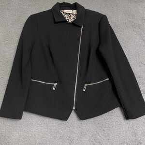 Chico's Moto Jacket Women's Size 1P MP Black Waffle Knit Silver Hardware Lined